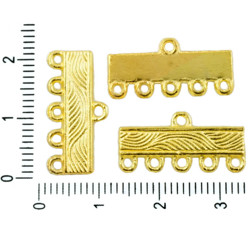 Náušnicové ramínko starožitný zlatý vzhled obdélníkové, s šesti očky konektor náušnice 21 mm 12 kusů