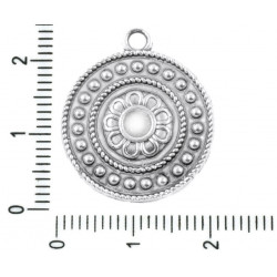 Kulatý přívěsek starožitný stříbrný vzhled plochý, medailon květinový motiv rozměry 20 mm x 25 mm 6 kusů