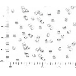 Kovové krimpovací korálky válečky postříbřené, pro výrobu šperků, tvoření, rozměry 2 mm x 1, 9 mm dírka 1, 5mm 9g 1000 kusů