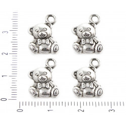 Kovové přívěsky starožitný stříbrný vzhled medvídek Teddy bear oboustranné, rozměry 11 mm x 15 mm 8 kusů