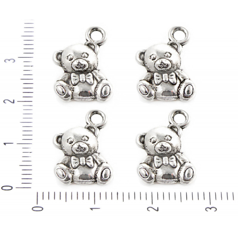 Kovové přívěsky starožitný stříbrný vzhled medvídek Teddy bear oboustranné, rozměry 11 mm x 15 mm 8 kusů