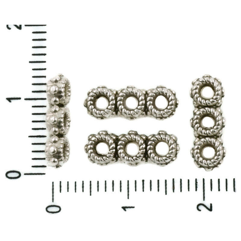 Kovové korálky konektory kulaté - 3 kroužky stříbrný starožitný vzhled rozměry 5 mm x 13 mm 30 kusů