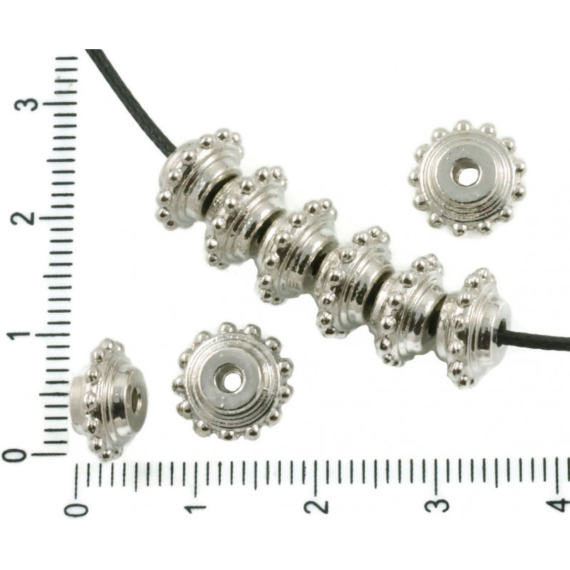 Kovové kulaté ploché korálky stříbrný starožitný vzhled Bali rozměry 10 mm x 5 mm 10 kusů