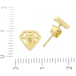 Kovové náušnice tvar diamantu nerezová ocel pozlacené, se zarážkou velikost 10 mm x 9 mm x 13 mm 2 kusy