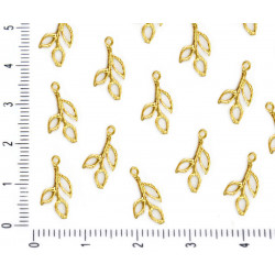 Kovový přívěsek ve tvaru větvičky s lístky matný, pozlacený, bižuterní komponent tvoření náušnic rozměry 12mm x 9mm 4 kusy