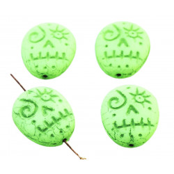 Ploché oválné korálky z českého skla UV active neonově černé detaily voodoo lebka maska calavera 13mm x 16mm 2 kusy