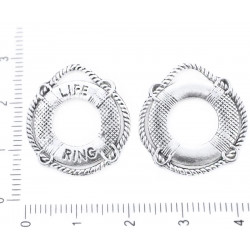 Kovový přívěsek ve tvaru záchranného kruhu stříbrný starožitný vzhled průměr 23 mm 4 kusy