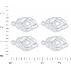 Kovový plochý přívěsek nerezová ocel-hypoalergenní, stříbrný vzhled paví peří, velikost 10 mm x 18 mm 2 kusy