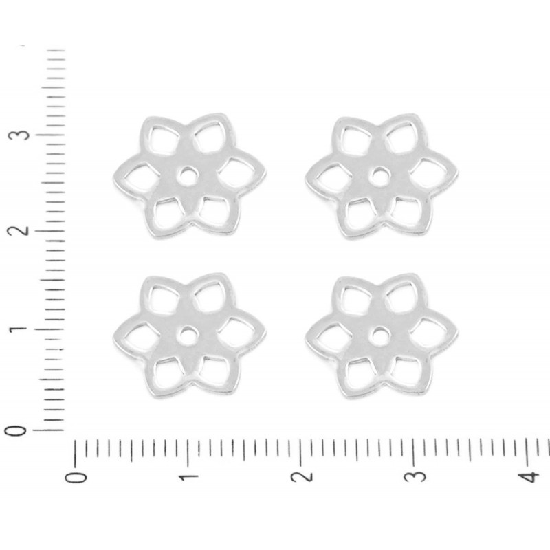 Kovový konektor z nerezové oceli postříbřené, tvar květiny lotus hypoalergenní, pro tvoření náramků, náušnic velikost 12mm 2