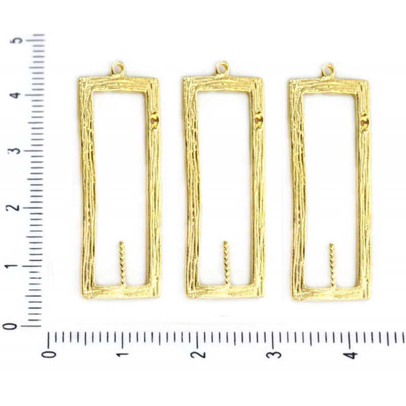 Kovový hranatý obdélníkový rámeček na přívěsky matný zlatý broušený vzhled jižní Korea s trnem vyrábění šperků, náušnic 30 x 14
