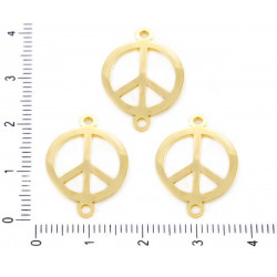 Kovový kulatý plochý konektor nerezová ocel symbol míru - Peace se dvěma dírkami velikost 16 mm x 22 mm 2 kusy