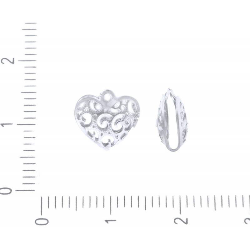 Kovový přívěsek tvar srdce nerezová ocel stříbrný vzhled vyřezávané detaily srdce Valentýn láska průměr 10 mm 4 kusy