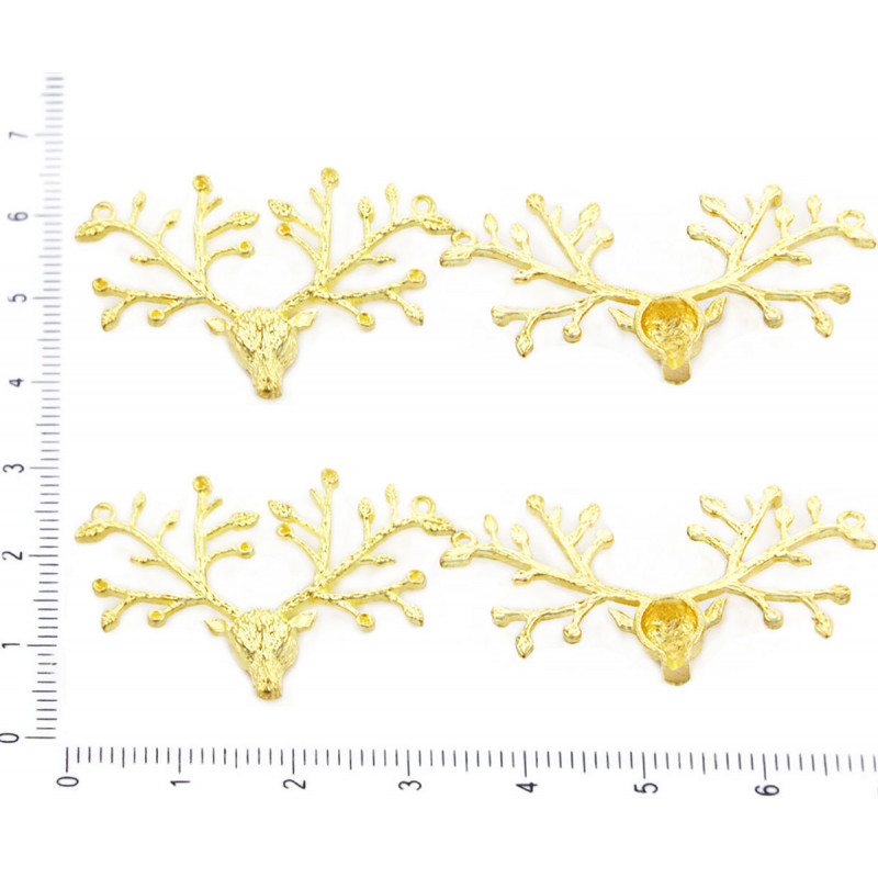 Kovový konektor ve tvaru jeleního paroží, broušený matný zlatý vzhled dvě dírky jižní Korea rozměry 35 mm x 26 mm 2 kusy