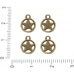 Kovový přívěsek - kulatý rámeček s hvězdičkou starožitný vzhled velikost 10 mm x 8 mm dírka 1, 2 mm kusů