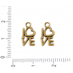 Kovový přívěsek - nápis LOVE starožitný bronzový vzhled rozměry 8 mm x 14 mm očko 1, 5 mm 12 kusů