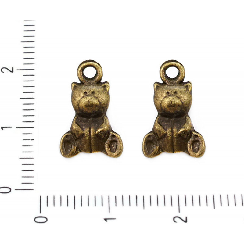 Kovový přívěsek ve tvaru medvídka - hračky starožitný bronzový vzhled dětský motiv rozměry 16 mm x 10 mm dírka 1, 5 mm 4 kusy