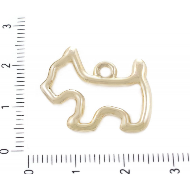 Kovový přívěsek ve tvaru pejska pozlacený, dětský motiv rozměry 20 mm x 24, 5 mm dírka 2, 5 mm 2 kusy