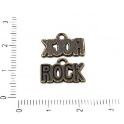 Kovový přívěsek - nápis ROCK starožitný bronzový vzhled rozměry 10 mm x 16 mm očko 1, 5 mm 4 kusy