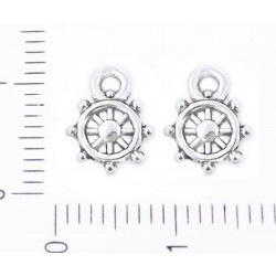 Kovový přívěsek ve tvaru kormidelního kola stříbrný starožitný vzhled rozměry 10 mm x 8 mm očko 1, 5 mm 14 kusů