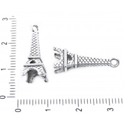 Kovový přívěsek ve tvaru Eiffelovy věže starožitný stříbrný vzhled rozměry 22 mm x 8 mm očko 2 mm 6 kusů