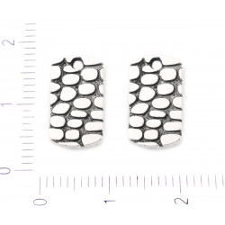 Kovový přívěsek ve tvaru destičky matně stříbrný starožitný vzhled motiv hadí kůže oboustranný, rozměry 14, 5 mm x 8 mm 6 kusů