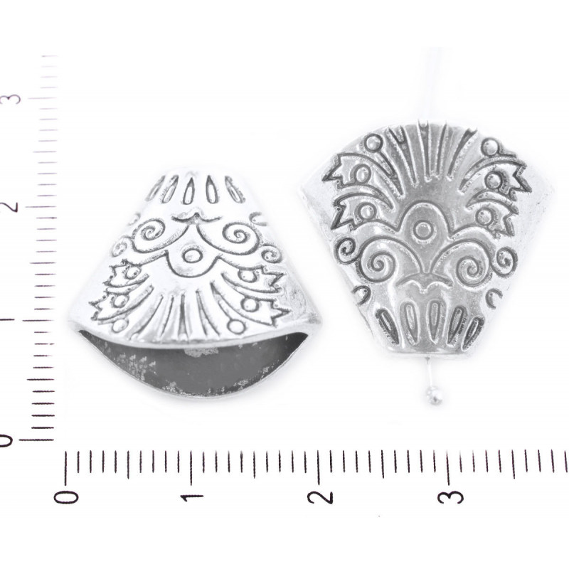 Kovový korálek kaplík starožitný stříbrný vzhled květinový motiv rozměr 18, 5 mm x 20 mm očko 1 mm 2 kusy