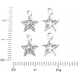 Malý kovový přívěsek ve tvaru hvězdičky stříbrný starožitný vzhled velikost 11 mm x 9 mm dírka 1, 5 m 6 kusů