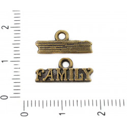 Kovový přívěsek - nápis FAMILY starožitný bronzový vzhled rozměry 15 mm x 7 mm očko 1, 5 mm 8 kusů