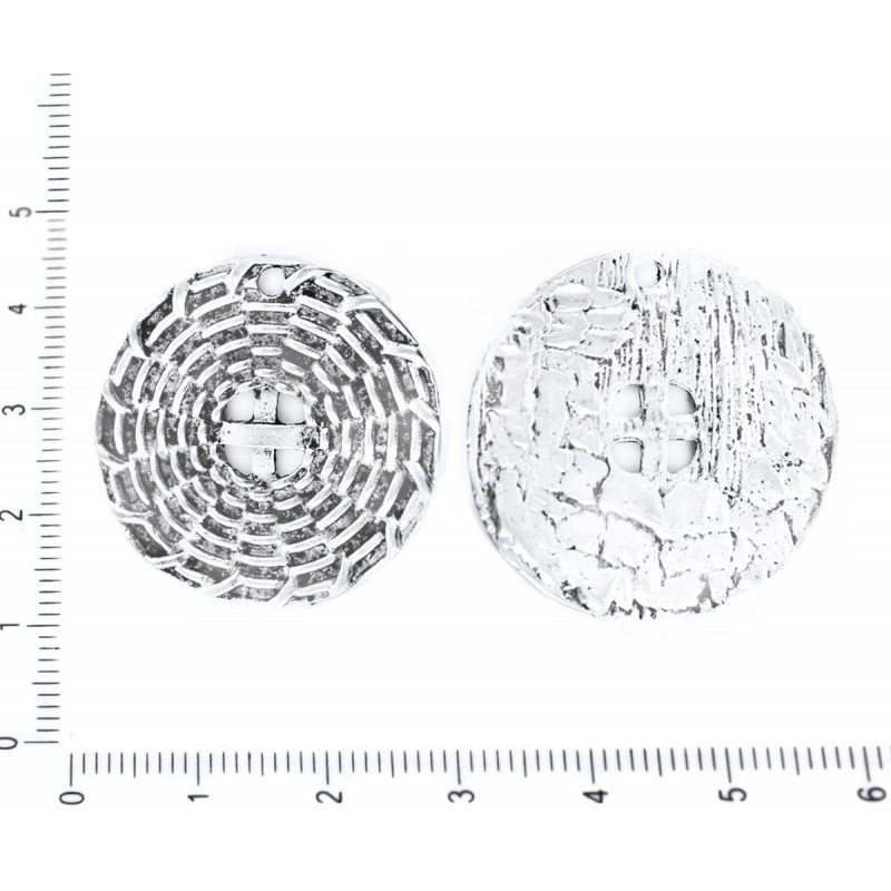 Velký kovový knoflík - kulatý plochý, starožitný stříbrný vzhled průměr 30 mm 2 kusy