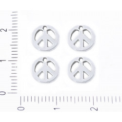 Kovový kulatý přívěsek stříbrný starožitný vzhled plochý, vyřezávaný, motiv - peace / mír oboustranný, 8mm x 1mm dírka 1mm 14