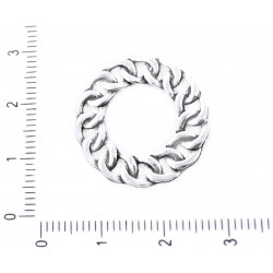 Kovový kulatý plochý přívěsek stříbrný starožitný vzhled motiv - řetízek z oček velikost 23 mm x 1, 4 mm 2 kusy