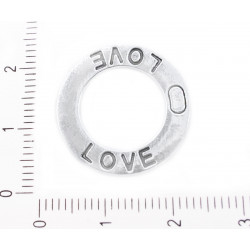 Velký kovový kulatý přívěsek s nápisem "love", stříbrný starožitný vzhled oboustranný, velikost 21 mm x 1 mm 2 kusy