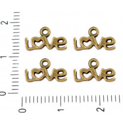 Kovový přívěsek - nápis LOVE starožitný bronzový vzhled rozměry 12 mm x 7 mm očko 1 mm 16 kusů