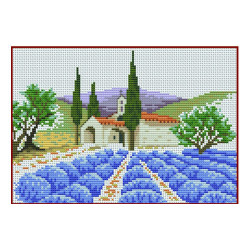 Obrázek na vyšívání, křížkový steh sada na vyšívání, motiv - krajina v Provence 25 cm x 25 cm