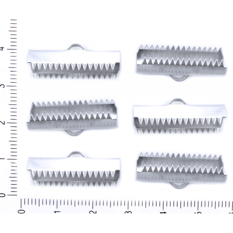 Kovové nerezové ploché svorky stříbrné koncovky se zuby na kůži šňůrky stuhy tvoření šperků, náramků, šířka 25 mm 10 kusů