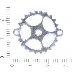 Kovový konektor na náramky starožitný stříbrný vzhled ozubené kolo steampunk se dvěma očky velikost 25 mm 4 kusy