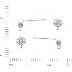 Bižuterní komponent na tvoření náušnic kovový základ poplatinovaná tyčinka se zirkonem a očkem rozměry 5 x 7 x 15mm dírka 0