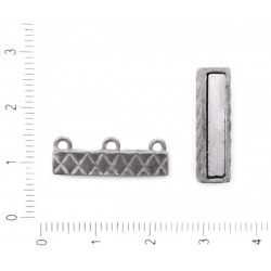 Kovová koncovka na ploché řetízky kožené řemínky stužky se třemi očky starožitný stříbrný vzhled rozměry 14 x 21 x 6mm otvor 1