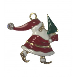 Kovový přívěsek motiv - Santa Claus bílý a červený, glazovaný, rozměry 23 mm x 22 mm 4 kusy