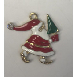 Kovový přívěsek motiv - Santa Claus bílý a červený, glazovaný, rozměry 23 mm x 22 mm 4 kusy