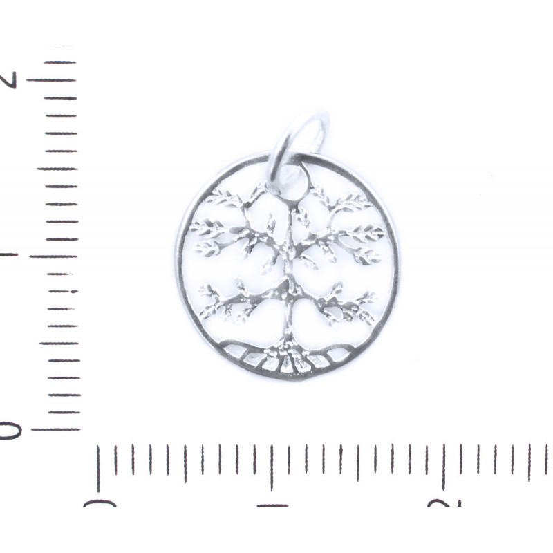 Kovový plochý přívěsek stříbrný 925 strom života velikost 13 mm očko 2 mm 1 kus