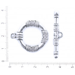 Kovová stříbrná koncovka zapínání na řetízky náramky náhrdelníky starožitný vzhled průměr kroužku 25 mm délka tyčinky 39 mm 2