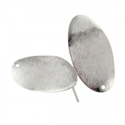 Bižuterní komponent na tvoření náušnic základ plochý kovový ovál poplatinovaný, rozměry 15 mm x 29 mm dírka 2 mm 2 kusy