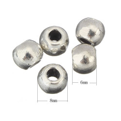 Kovové korálky kulaté, stříbrný starožitný vzhled s velkou dírkou velikost 6 mm x 8 mm dírka 3 mm 14 kusů