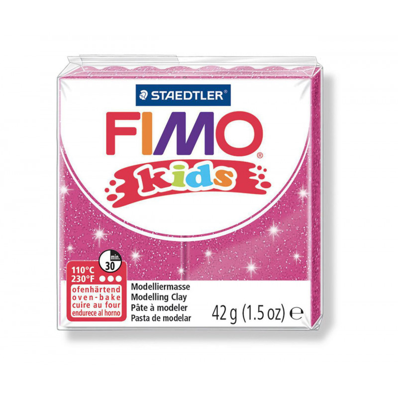 FIMO kids 42g - dětská modelovací hmota růžová se třpytkami