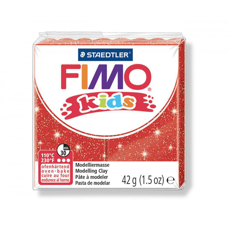 FIMO kids 42g - dětská modelovací hmota červená se třpytkami