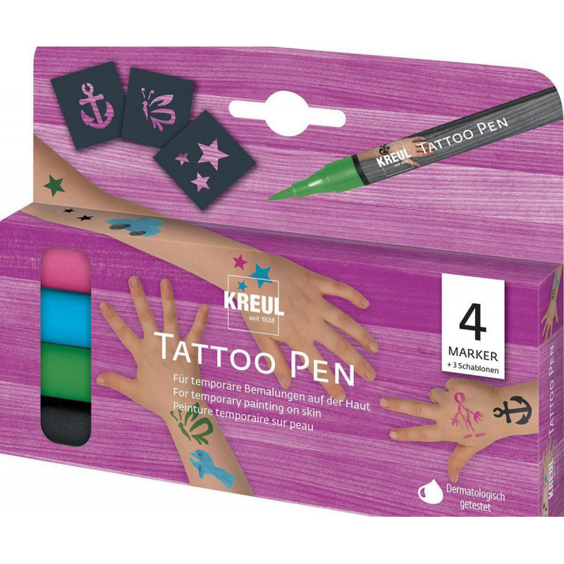 Sada Tetovací fix KREUL Tattoo Pen 4 ks KOTVA HVĚZDA MOTÝL