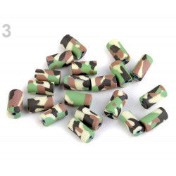 20ks Maskáčová FIMO Korálky Army Váleček 6x11mm Plastov