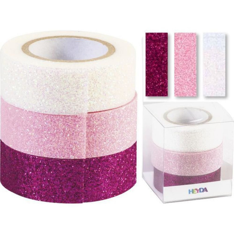 3 Ks Páska 1, 5cm x 3m Glitr Pink/růž/bílá