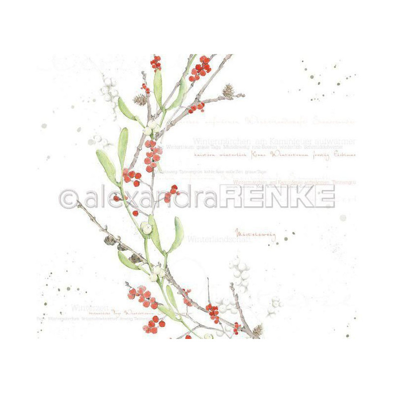 Jednostranný Papír Na Scrapbook (1ks) Watercolor Mistletoe Green Red International Renke Alexandra 30 30 Příroda Papíry Listy